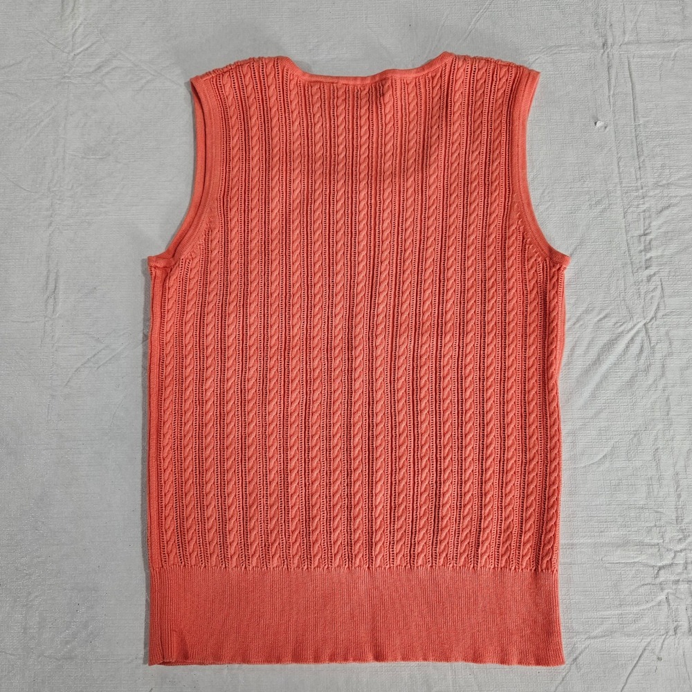Preswick & Moore Coral Orange Cable Knit Cotton Sweater Vest Square Neck Size M - Picture 2 of 6
